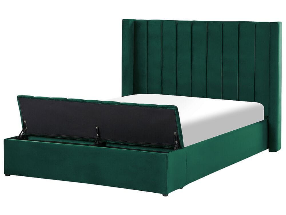 Beliani Zamatová posteľ s úložným priestorom 140 x 200 cm zelená NOYERS